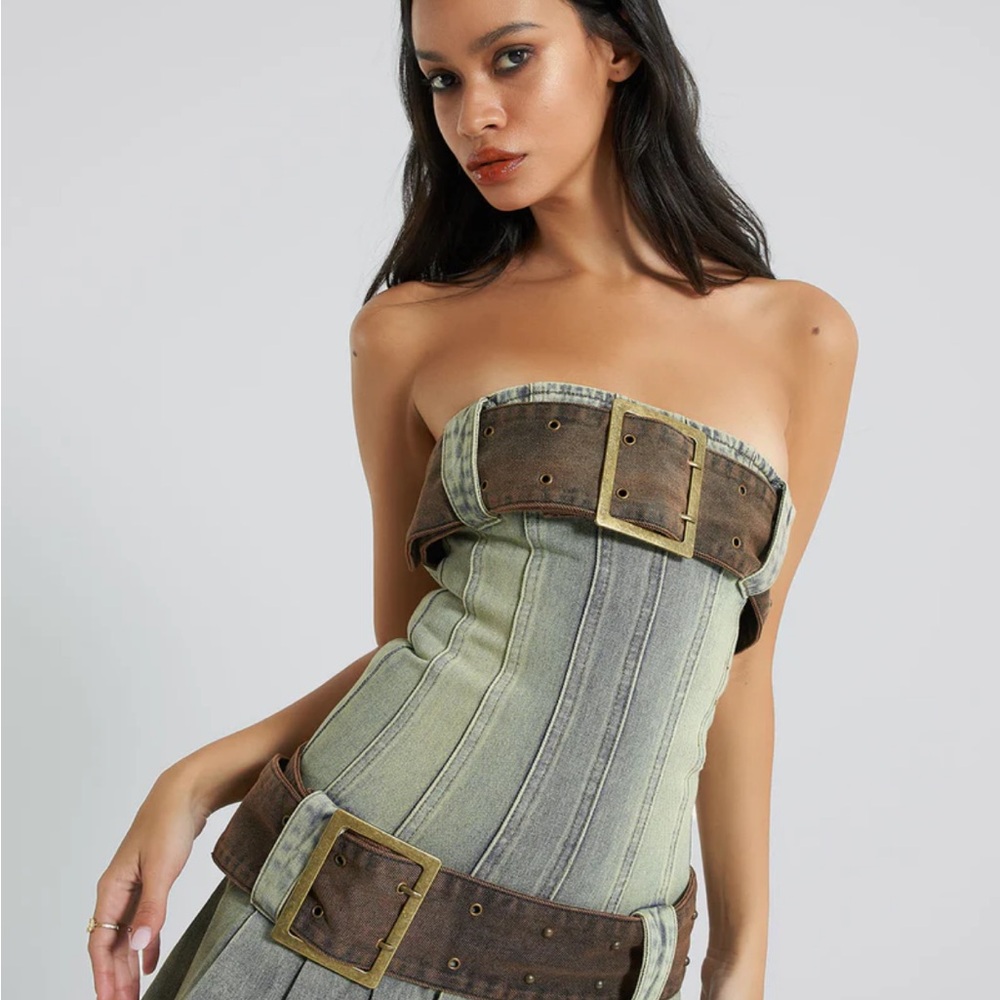 Jaded London Chelsea Denim Kilt Mini Dress